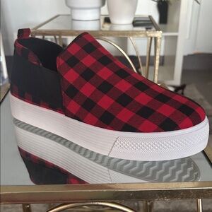 Plaid Red and Black Slip-On Sneakers